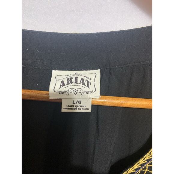 ARIAT Fringe Tunic Women's L Black Embroidered Boho Chic Native American Cowgirl - Picture 10 of 11